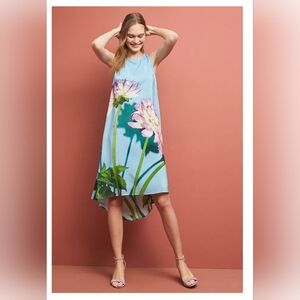 Anthropologie Floral Blue Sleeveless Dress Women's Sizs 2P